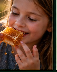A child tasting fresh honeycomb